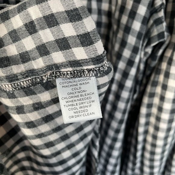 Loft Gray Cream Gingham Plaid Keyhole Long Slv Light Flannel Blouse Top Medium - Picture 5 of 7